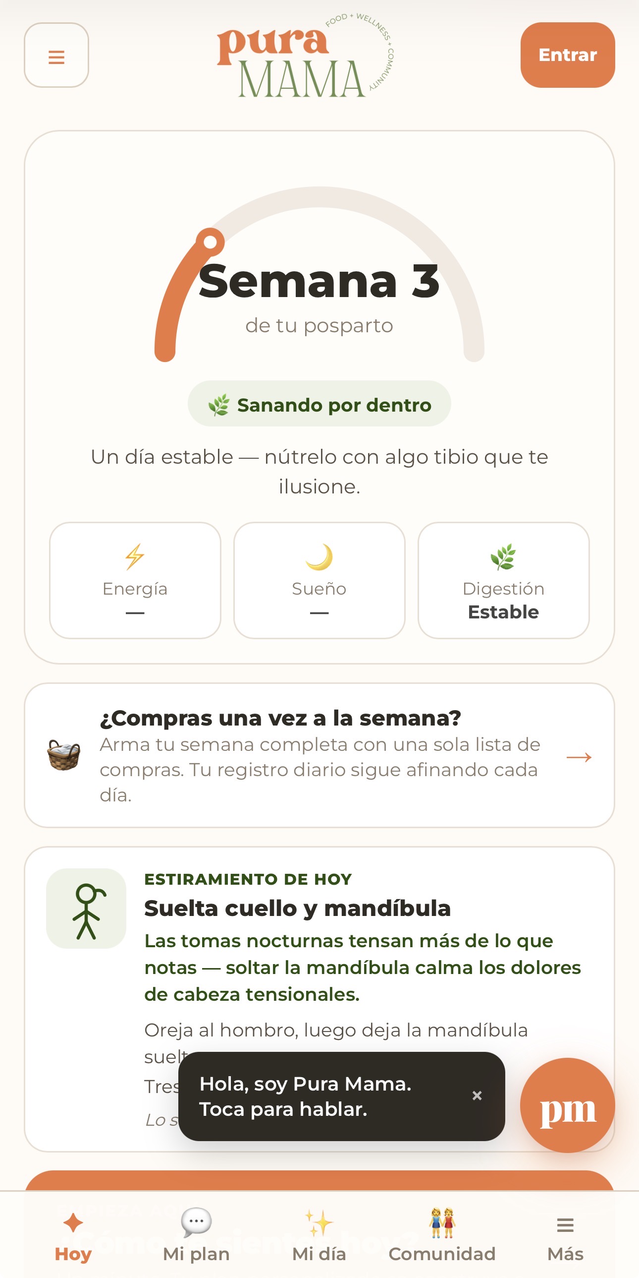 App Pura Mama — coach de nutrición posparto