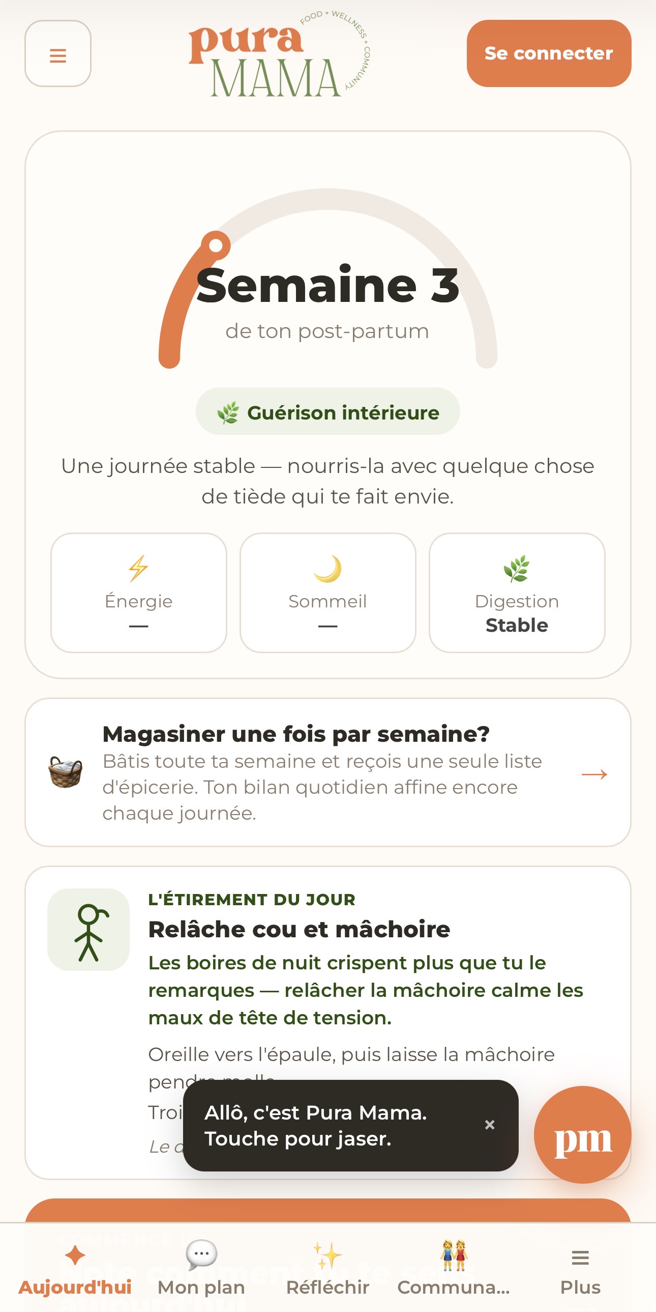 App Pura Mama — coach de nutrition post-partum