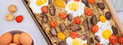 One Pan Steak & Tomato Shredded Breakfast Hash